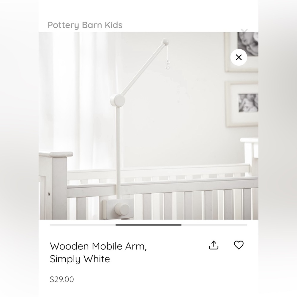 White Pottery Barn Crib Mobile Arm